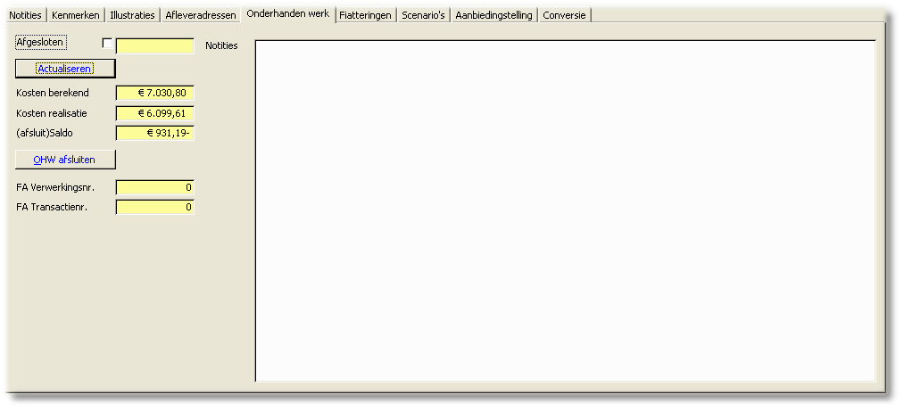 PAC Druk tabblad Onderhanden werk