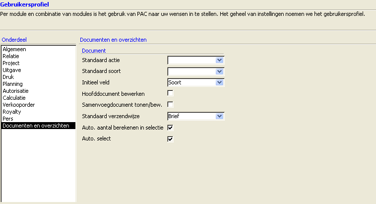 PAC Gebruikersinstellingen Documenten
