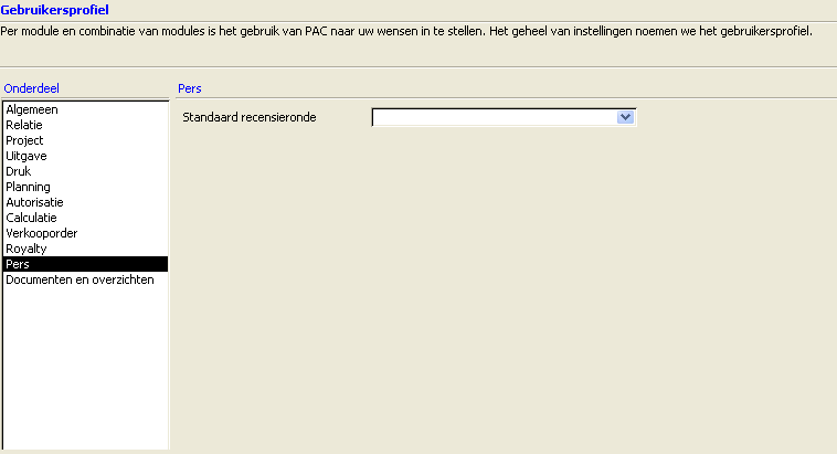 PAC Gebruikersinstellingen Pers