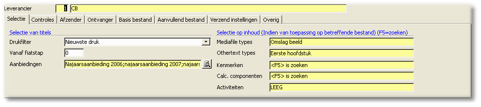 PAC ONIX Ontvangers tabblad Selectie