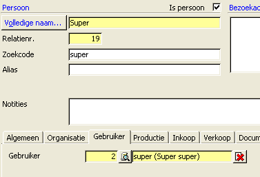 PAC Relatie tabblad gebruiker