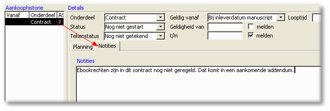 PAC Royaltycontract tabblad rechten aankoop tab Notities